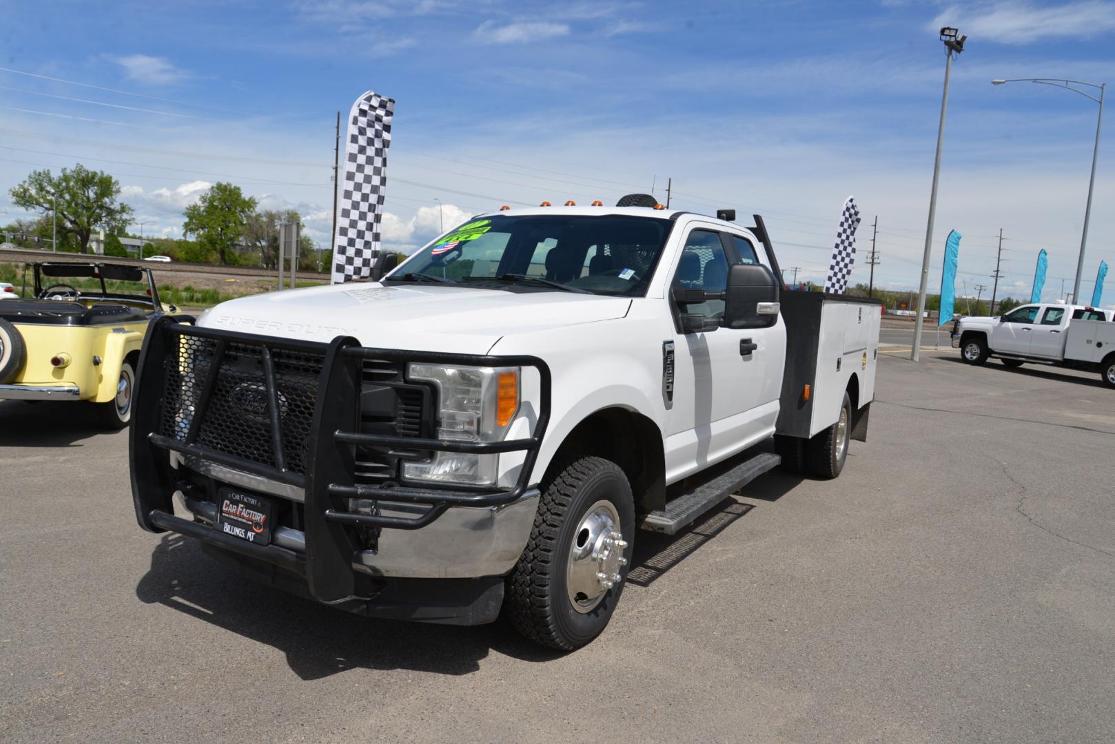 2017 White /Gray Ford F-350 SD XL Supercab Dually (1FD8X3H69HE) with an 6.2 Gasoline V8 engine, 6 speed automatic transmission, located at 4562 State Avenue, Billings, MT, 59101, (406) 896-9833, 45.769516, -108.526772 - 2017 Ford F-350 SuperCab Dually 4WD - Service Body! 6.2L V8 OHV 16V Engine - 6-Speed Automatic Transmission - 4WD - Service/Utility Body - 133,429 miles - Inspected and serviced - copy of inspection and work performed as well as a full vehicle history report provided - Ready to go to the jobsite - Photo#1